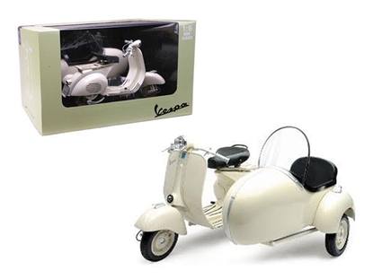 Picture of New Ray 48993 1955 Vespa Piaggio With Sidecar Beige Motorcycle Scooter 1/6 Diecast Model
