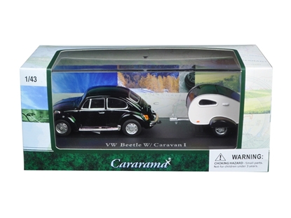Picture of Cararama 14709 Volkswagen Beetle Black With Caravan I Trailer And Display Case 1/43 Diecast Car Model