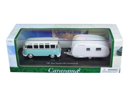 Picture of Cararama 14813 Volkswagen Bus Samba With Caravan Ii Trailer In Display Case 1/43 Diecast Car Model