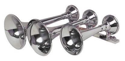 Picture of Kleinn Train Horns 630 Kleinn Train Horns Chrome plated copper triple train horns w/ flat rack mount & detachable trumpets - 630