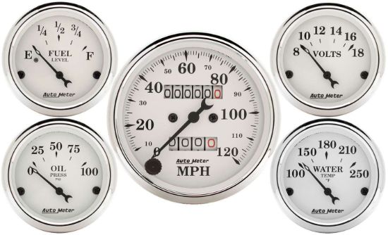 Old Tyme White Gauge Kit Mech Speedo