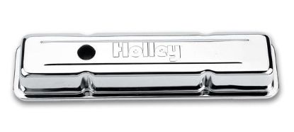 SBC Chrome Valve Covers w/Holley Logo - Short