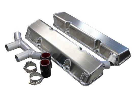 SBC Fab Valve Cover Set Dual Crossover Breather