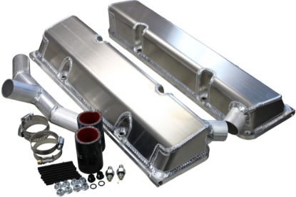 SBC Fab Valve Cover Set Sgl Crossover Breathe