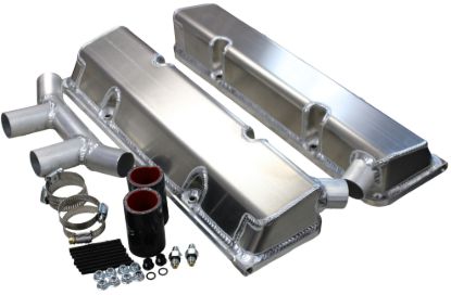 SBC Fab Valve Cover Set Dual Crossover Breather