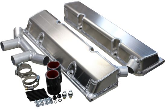 SBC Fab Valve Cover Set Dual Crossover Breather