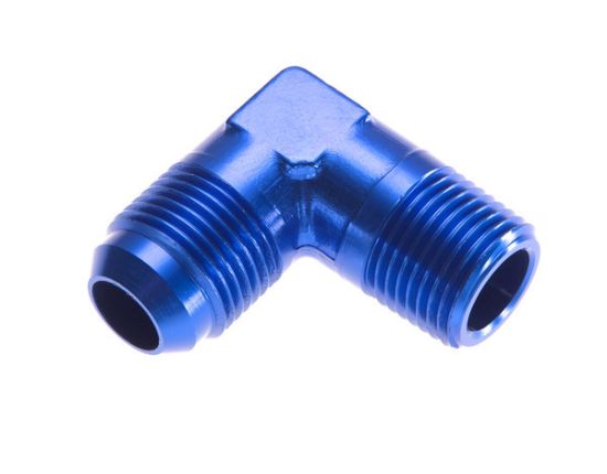 10AN 90Deg Male Adapter to 3/8in NPT Male Blue