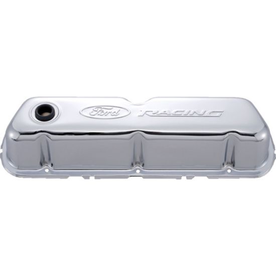 Chrome Steel Valve Cover Set w/Ford Racing Logo