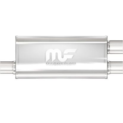 Stainless Muffler 2.5in Inlet Offset/Dual 2.25in