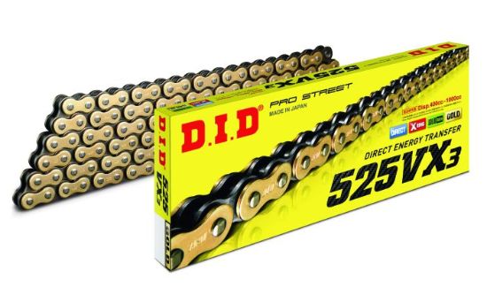 D.I.D X-RING CHAIN 525VX3 GOLD & BLACK 124FB