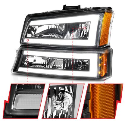 ANZO CRYSTAL HEADLIGHTS W/ LIGHT BAR BLA - 111501