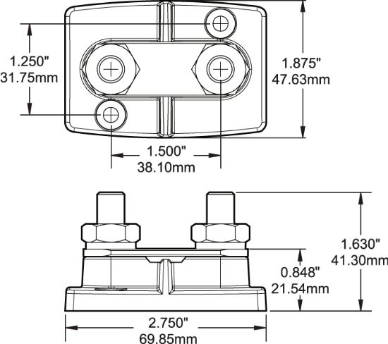 BLUE SEA BUSBAR DUAL STUD 3/8IN W/INSULATORS - 2019BSS