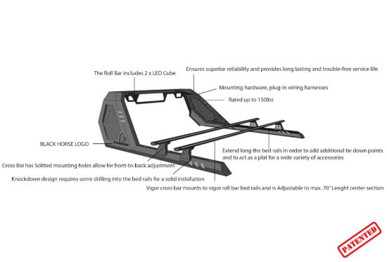 BLACK HORSE VIGOR ROLL BAR W/ VIGOR CROSS BAR B - VRCB6409BG