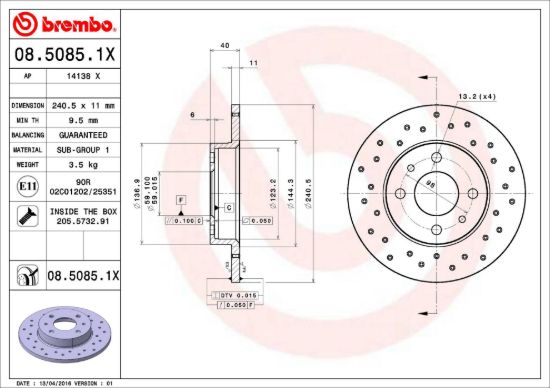 BREMBO DISC BRAKE ROTOR - 0850851X