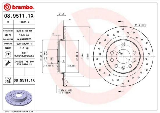 BREMBO DISC BRAKE ROTOR - 0895111X