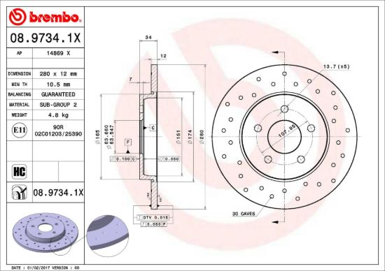 BREMBO DISC BRAKE ROTOR - 0897341X