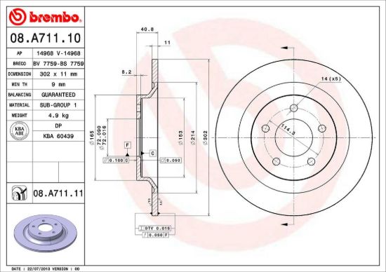 BREMBO DISC BRAKE ROTOR - 08A71111