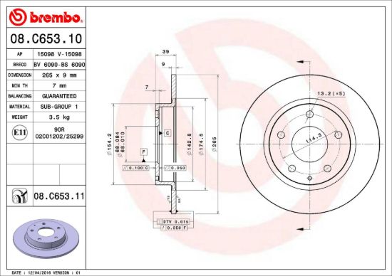 BREMBO DISC BRAKE ROTOR - 08C65311