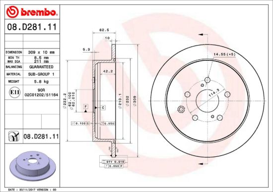 BREMBO DISC BRAKE ROTOR - 08D28111