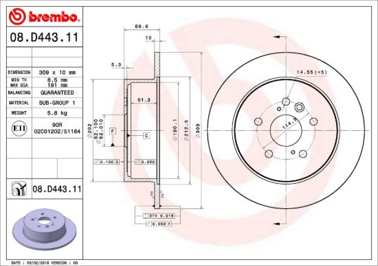 BREMBO DISC BRAKE ROTOR - 08D44311