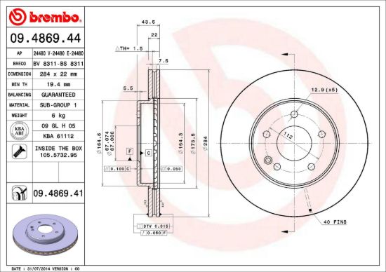 BREMBO DISC BRAKE ROTOR - 09486941