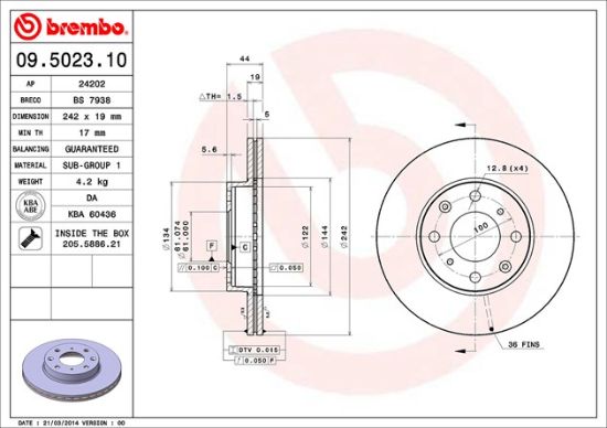 BREMBO DISC BRAKE ROTOR - 09502310