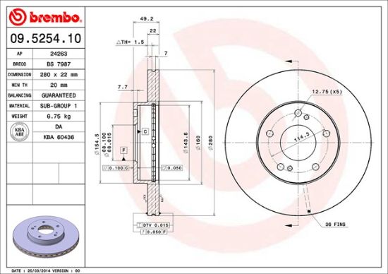BREMBO DISC BRAKE ROTOR - 09525410