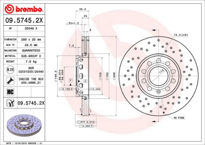 BREMBO DISC BRAKE ROTOR - 0957452X