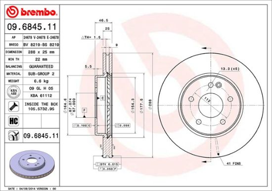 BREMBO DISC BRAKE ROTOR - 09684511