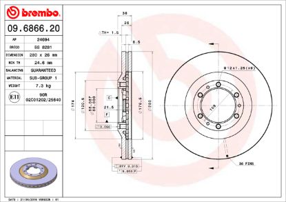 BREMBO DISC BRAKE ROTOR - 09686620