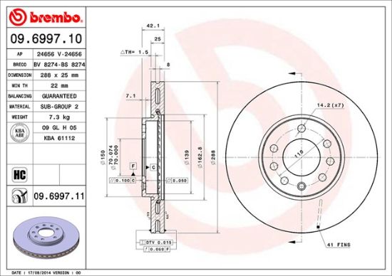 BREMBO DISC BRAKE ROTOR - 09699711