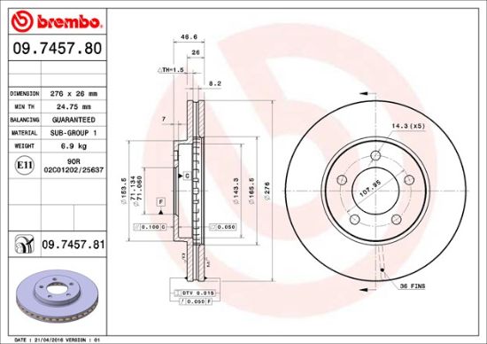 BREMBO DISC BRAKE ROTOR - 09745781