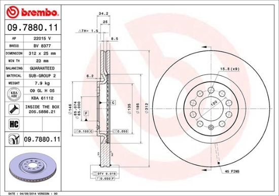 BREMBO DISC BRAKE ROTOR - 09788011