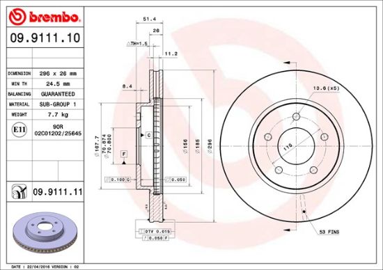 BREMBO DISC BRAKE ROTOR - 09911111