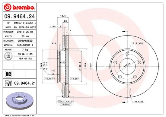 BREMBO DISC BRAKE ROTOR - 09946421