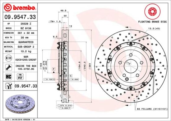 BREMBO DISC BRAKE ROTOR - 09954733