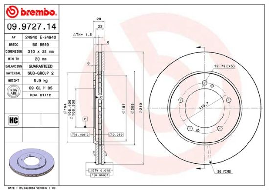 BREMBO DISC BRAKE ROTOR - 09972714