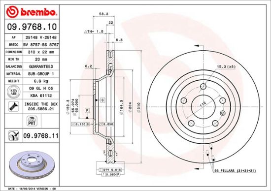 BREMBO DISC BRAKE ROTOR - 09976811