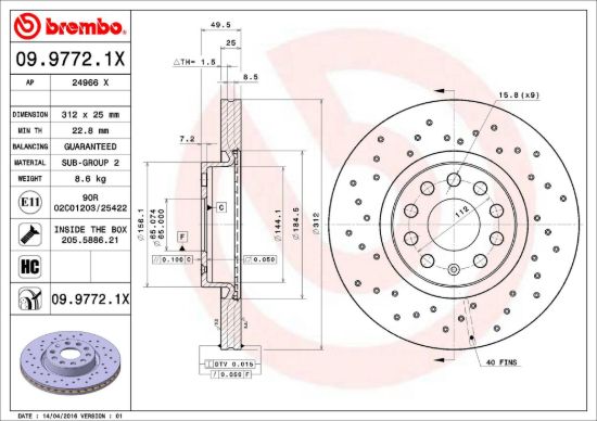BREMBO DISC BRAKE ROTOR - 0997721X