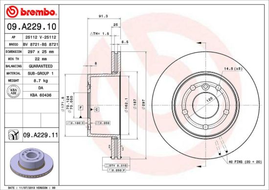 BREMBO DISC BRAKE ROTOR - 09A22911
