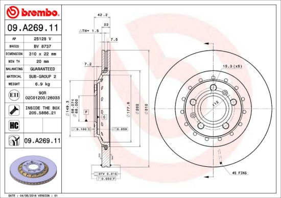 BREMBO DISC BRAKE ROTOR - 09A26911