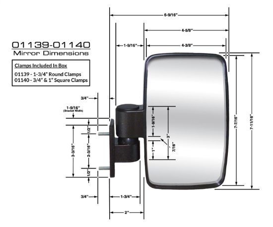 CIPA GOLF CART SIDE MNT MIRROR - 01140