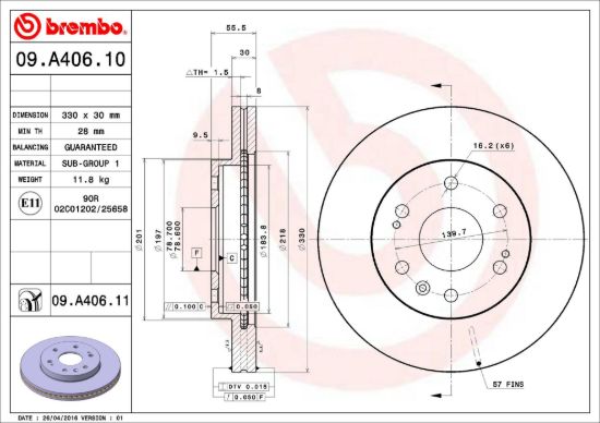 BREMBO DISC BRAKE ROTOR - 09A40611