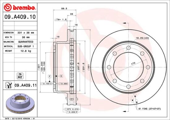 BREMBO DISC BRAKE ROTOR - 09A40911
