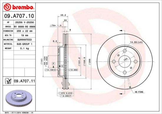 BREMBO DISC BRAKE ROTOR - 09A70711