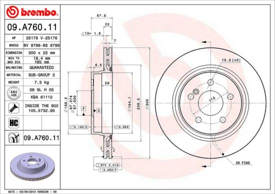 BREMBO DISC BRAKE ROTOR - 09A76011