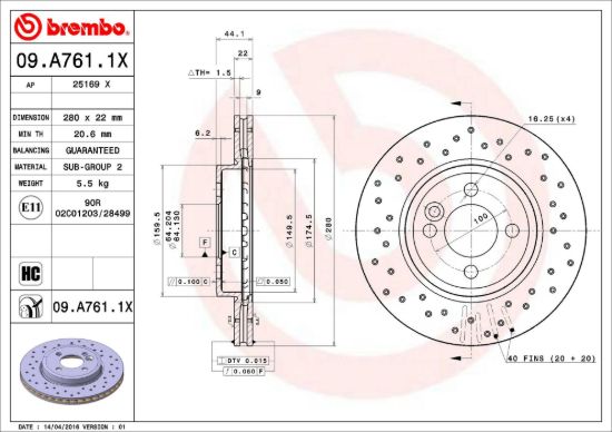 BREMBO DISC BRAKE ROTOR - 09A7611X