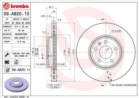 BREMBO DISC BRAKE ROTOR - 09A82011