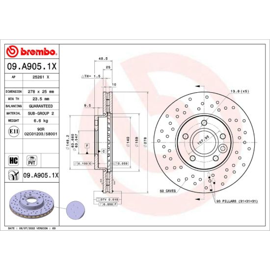 BREMBO DISCBRAKEROTOR VENTEDDISC - 09A9051X