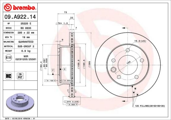 BREMBO DISC BRAKE ROTOR - 09A92214